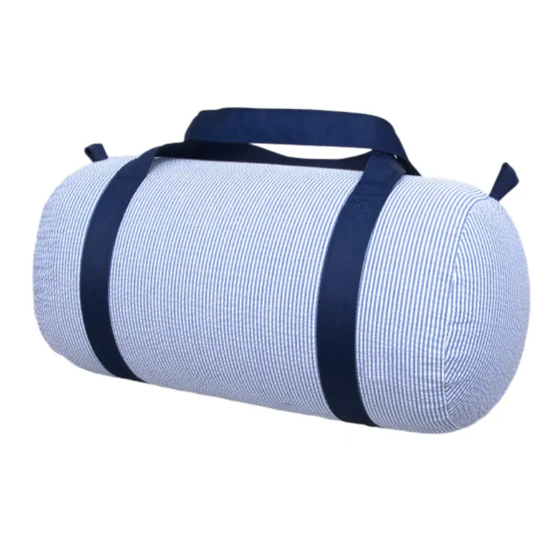 Personalized Seersucker Blue Navy Duffel Bag