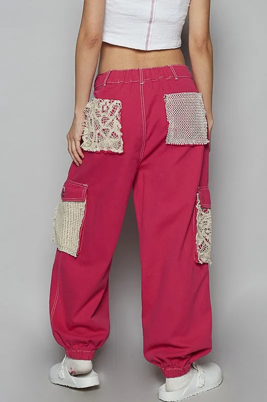 POL Crochet Overlay Pockets Drawstring Pants