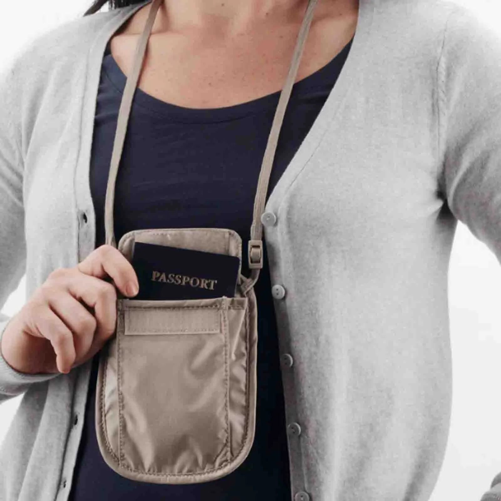RFID Blocker Neck Wallet Tan