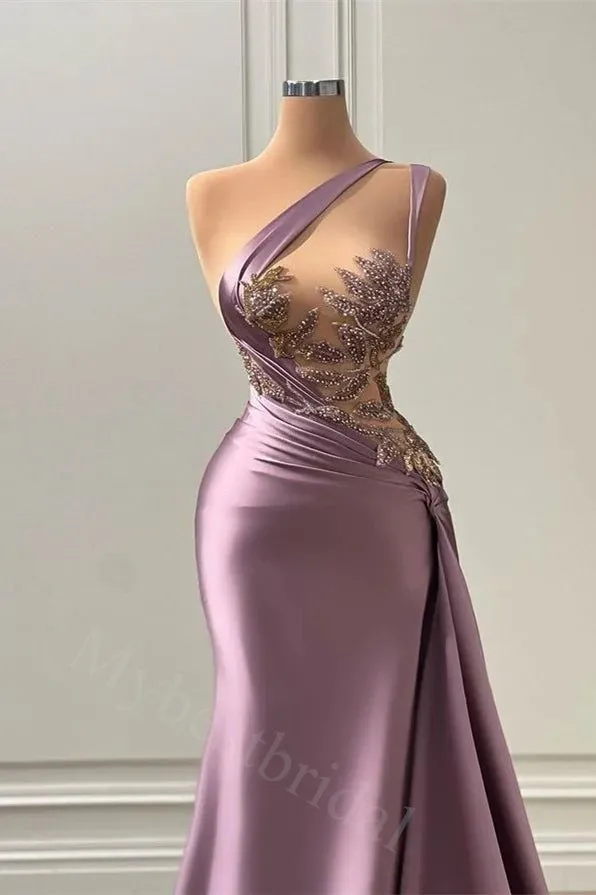Sexy One shoulder Sleeveless Mermaid Long Prom Dress,PDS1137