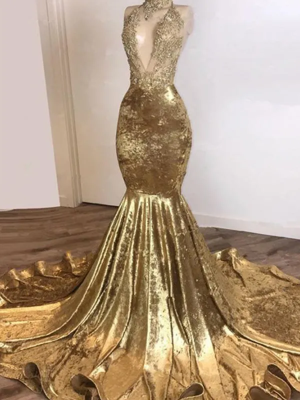 Sexy Sparkly Silver Gray Halter Lace Mermaid Long Prom Dresses, PD0998