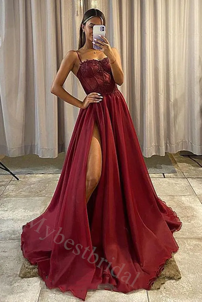 Sexy Sweetheart Sleeveless Aline Side slit  Long Floor Length Prom Dress,PDS1143