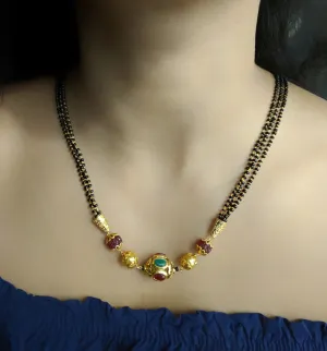 Short Mangalsutra Designs Gold Plated Latest Multi-color Stone 20-Inches Length Mangalsutra