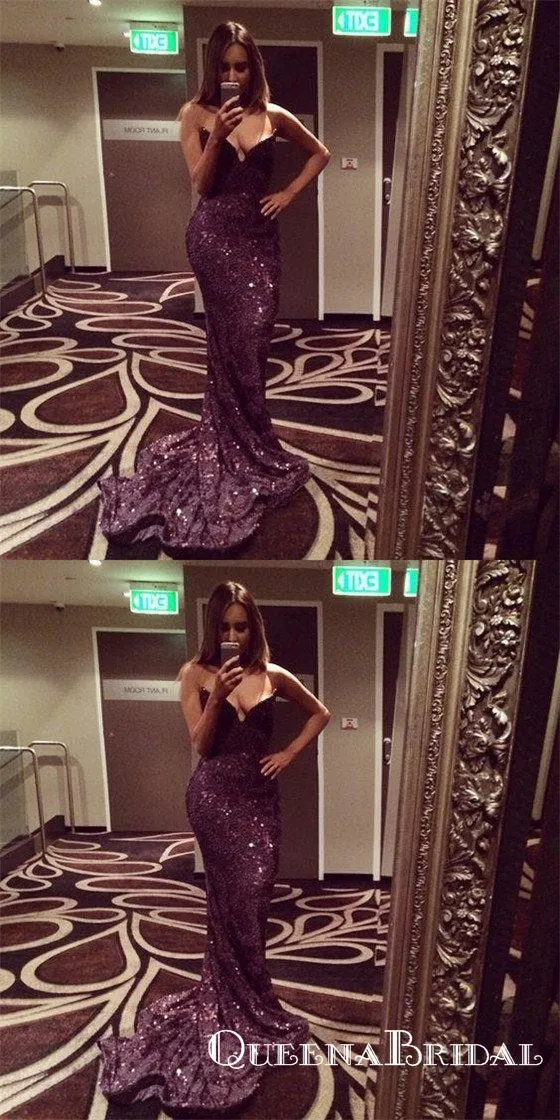 Sparkly Bling Sequin Sweetheart Mermaid Long Cheap Prom Dresses, QB0659
