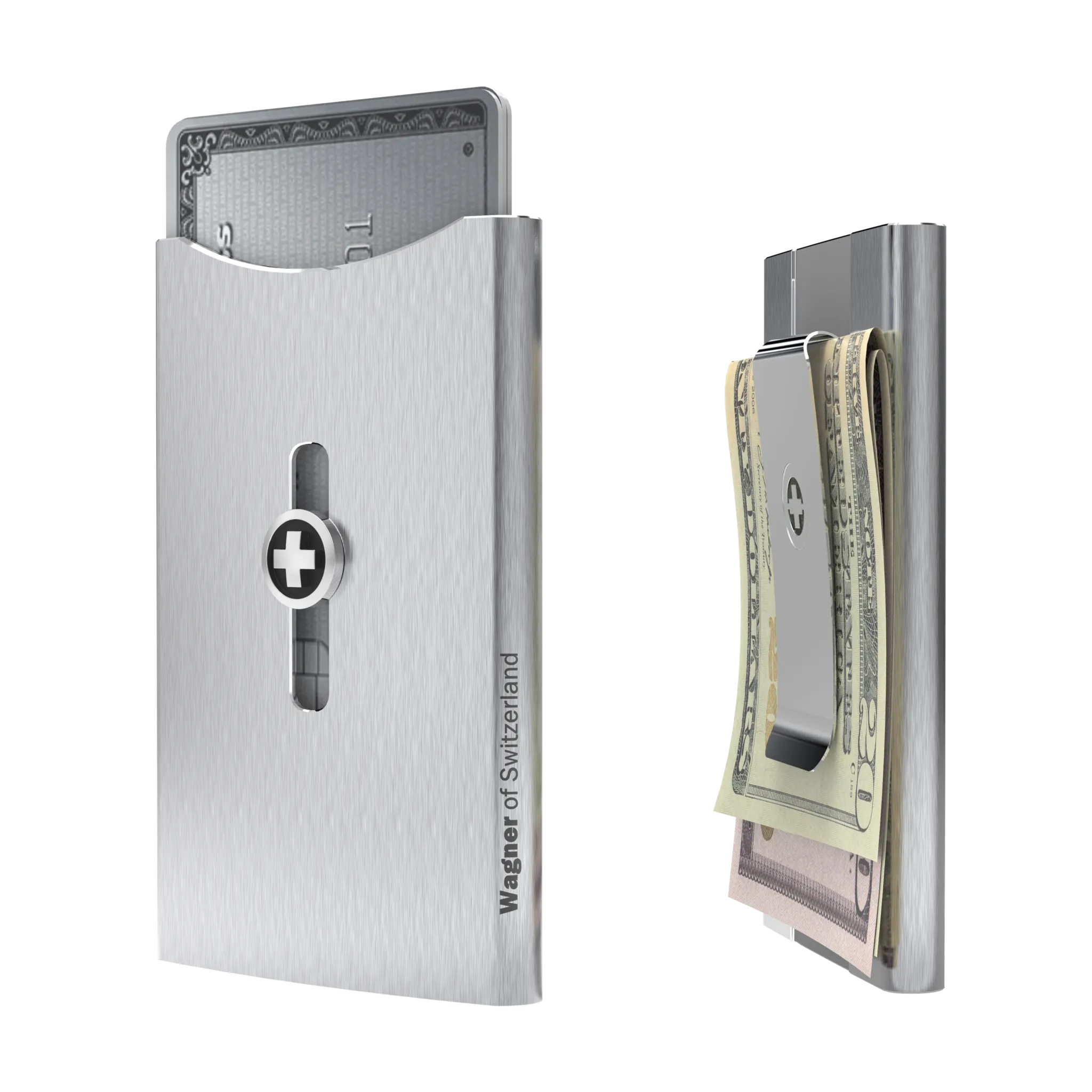 SWISS WALLET ICE, Cardholder Money-clip, brushed silver