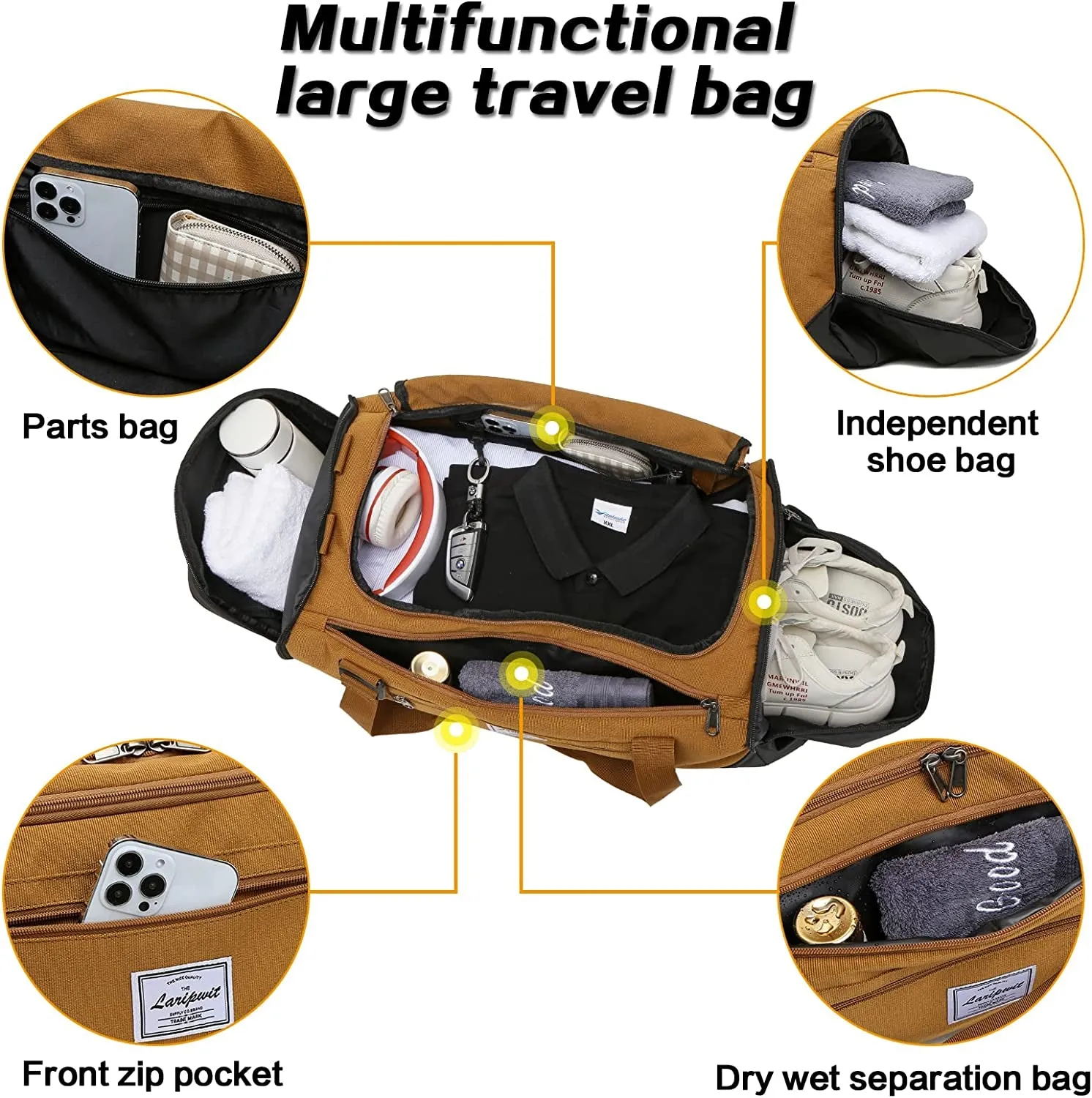Travel Duffle Bag for Men 40L Medium Sports Gym Bag with Wet Pocket & Shoes Compartment.