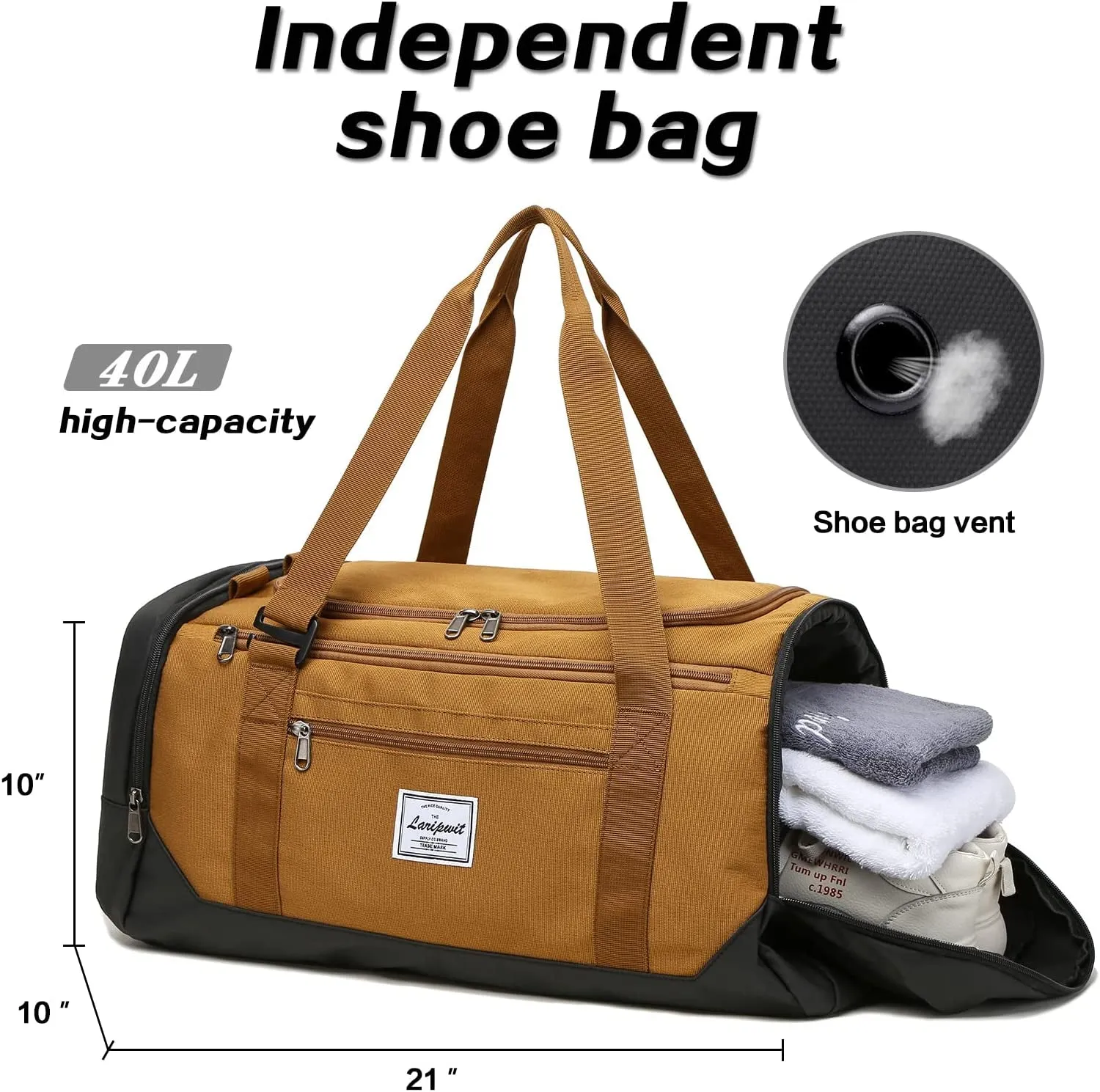 Travel Duffle Bag for Men 40L Medium Sports Gym Bag with Wet Pocket & Shoes Compartment.