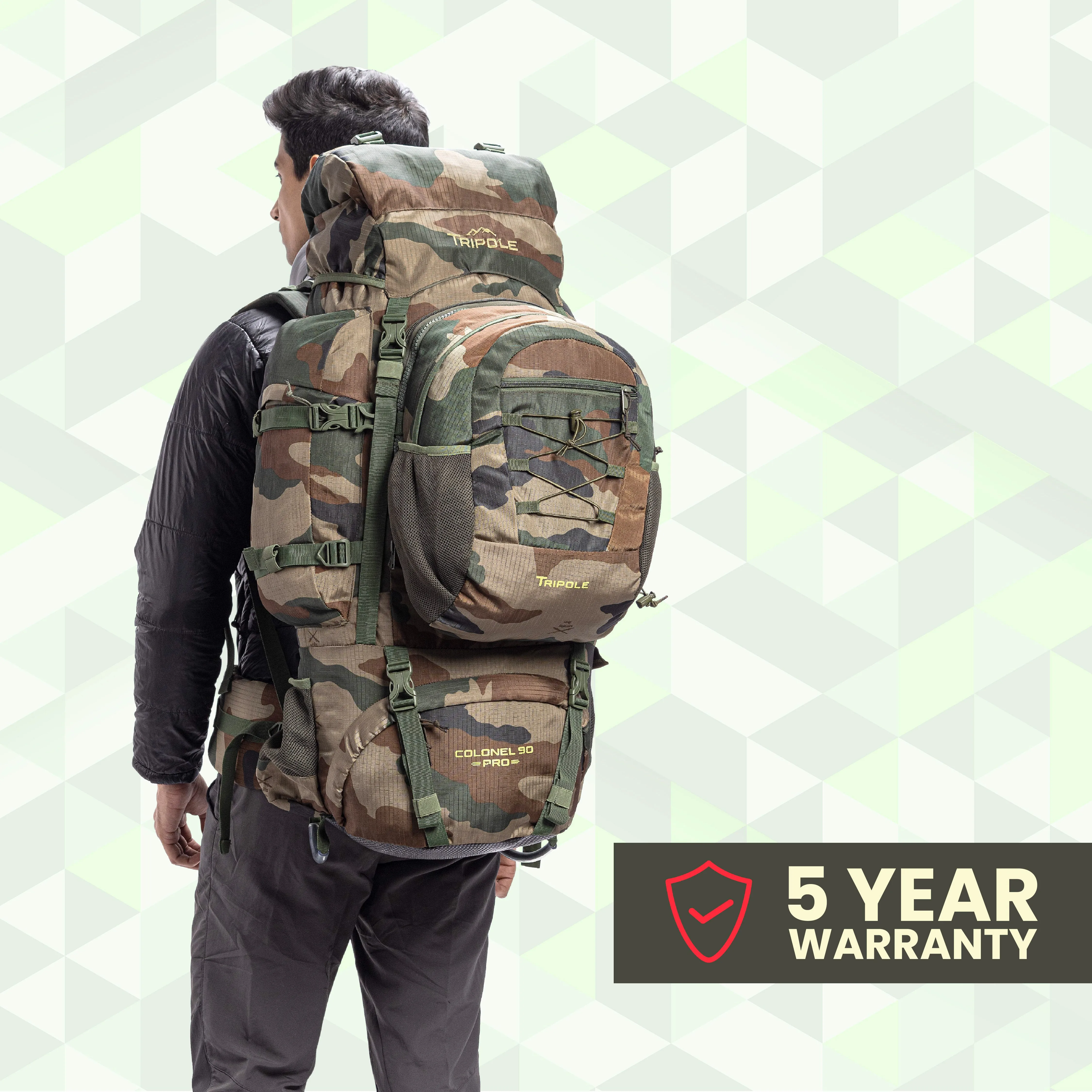 Tripole Colonel Pro Metal Frame Rucksack with Detachable Day Pack and Rain Cover for Trekking and Travelling | 5 Year Warranty (105 Ltr, Black)