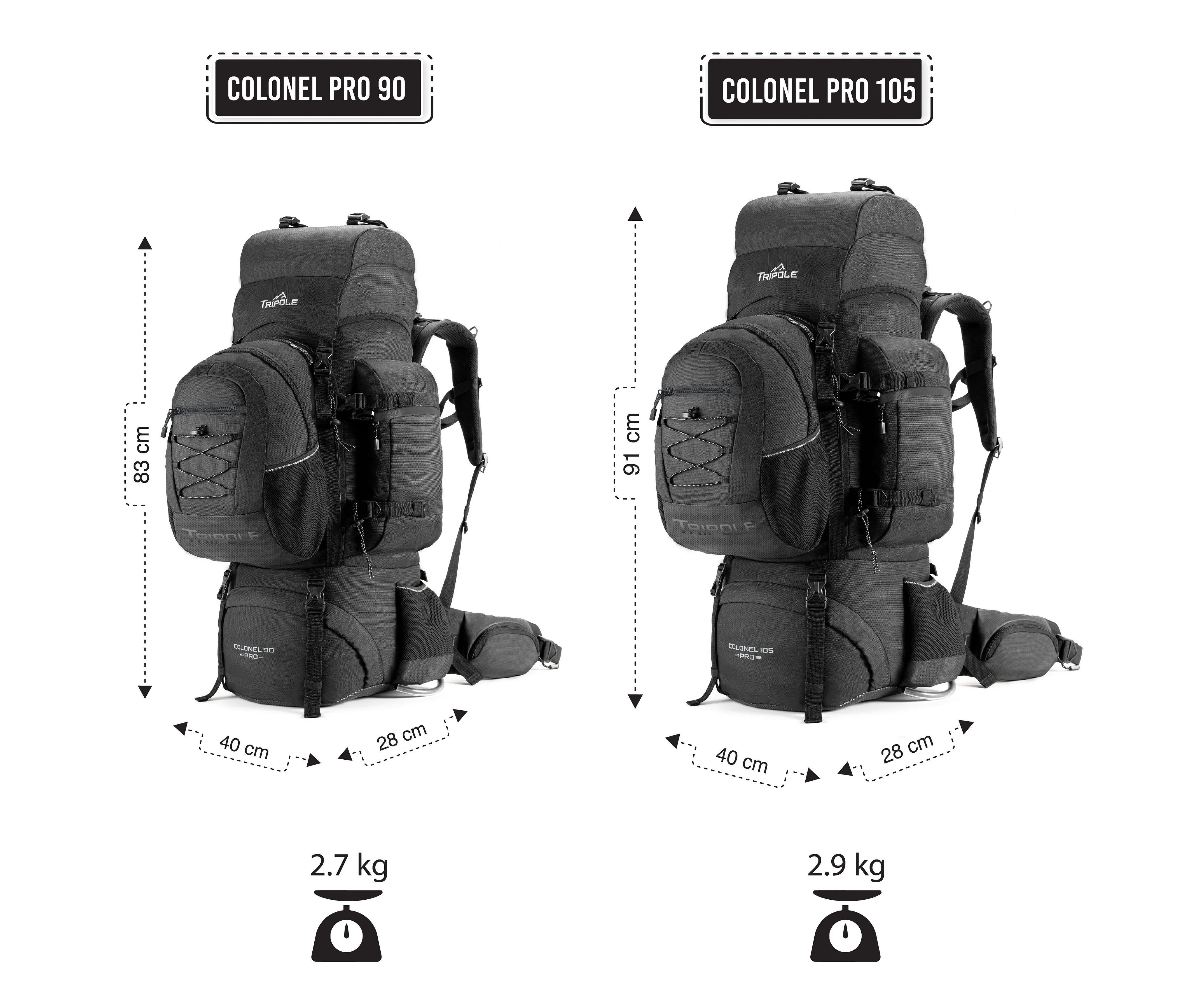 Tripole Colonel Pro Metal Frame Rucksack with Detachable Day Pack and Rain Cover for Trekking and Travelling | 5 Year Warranty (105 Ltr, Black)