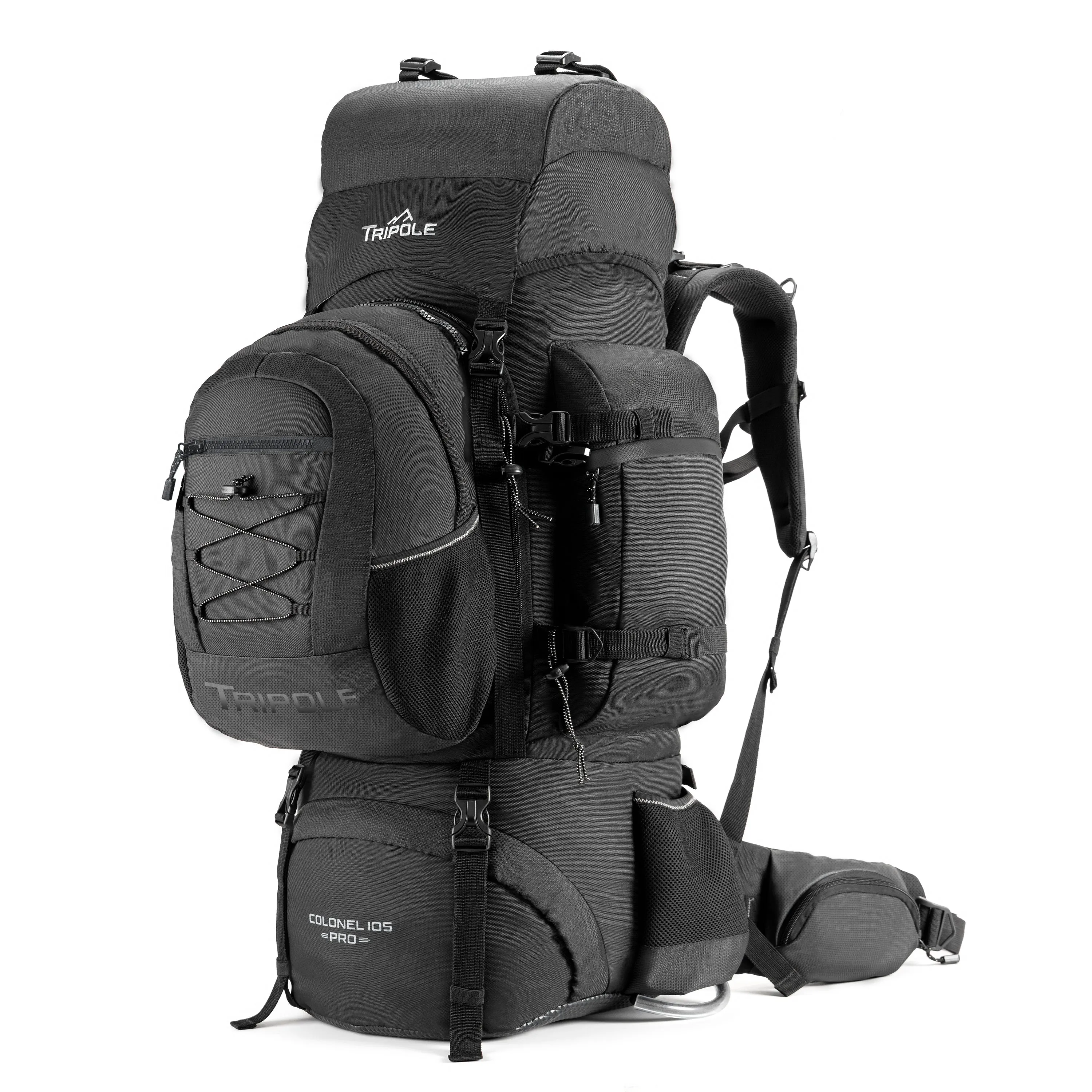 Tripole Colonel Pro Metal Frame Rucksack with Detachable Day Pack and Rain Cover for Trekking and Travelling | 5 Year Warranty (105 Ltr, Black)