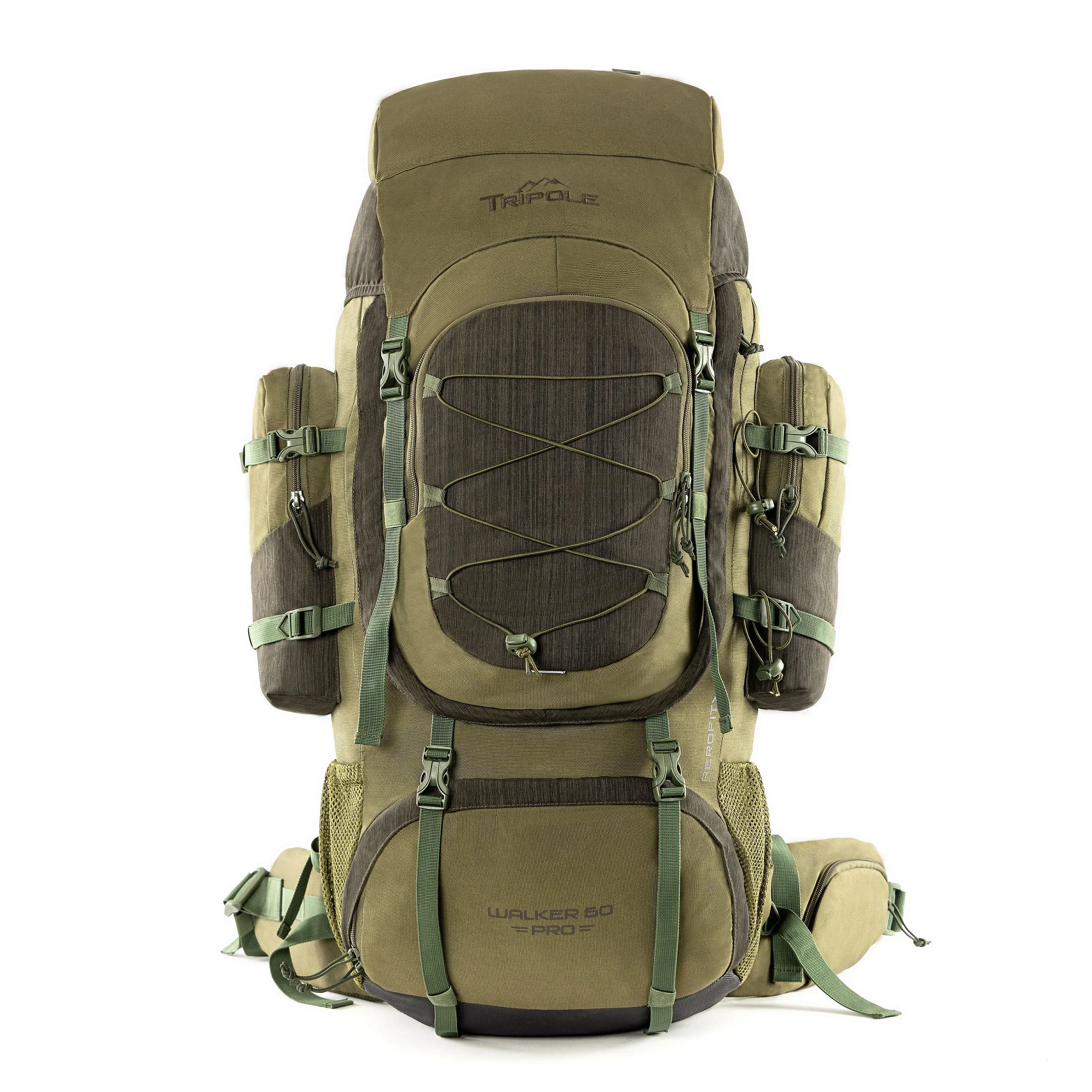 Tripole Walker Pro Metal Frame Rucksack with Rain Cover for Trekking & Travel | Front Opening | Laptop Sleeve | Men & Women | 5 Year Warranty | 60 Litre | Olive Green