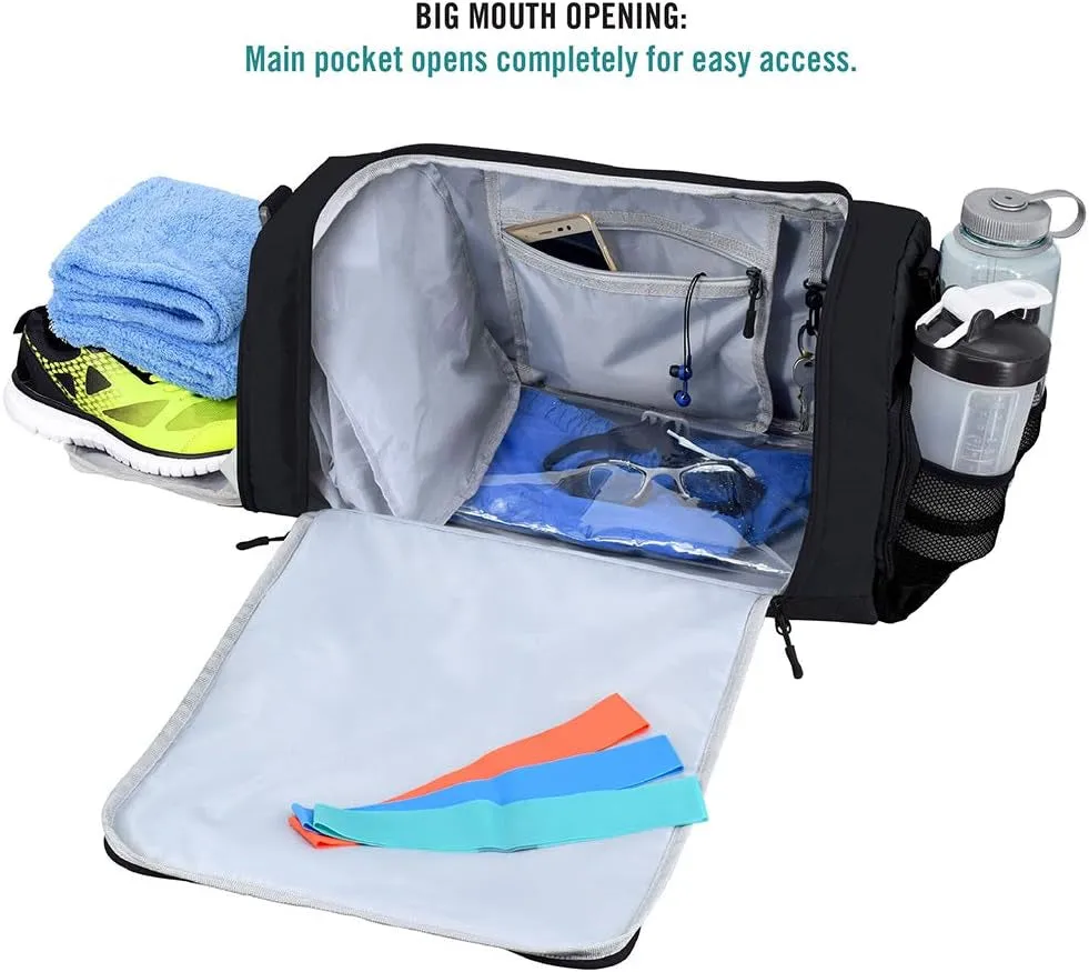 Ultimate Gym Bag 2.0: the Durable Crowdsource Designed Duffel Bag with 10 Optimal Compartments Including Water Resistant Pouch (Black, Medium (20"))