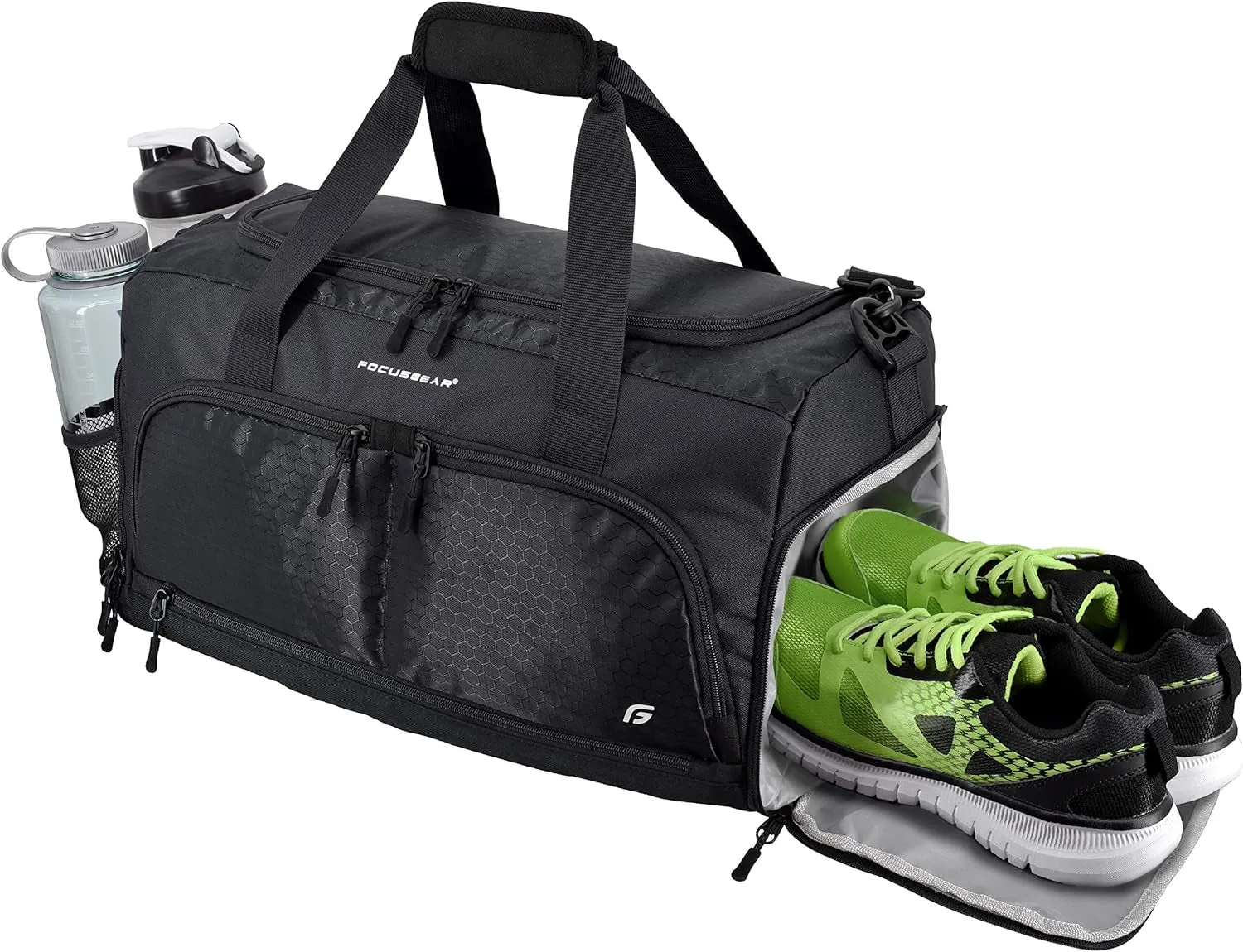 Ultimate Gym Bag 2.0: the Durable Crowdsource Designed Duffel Bag with 10 Optimal Compartments Including Water Resistant Pouch (Black, Medium (20"))