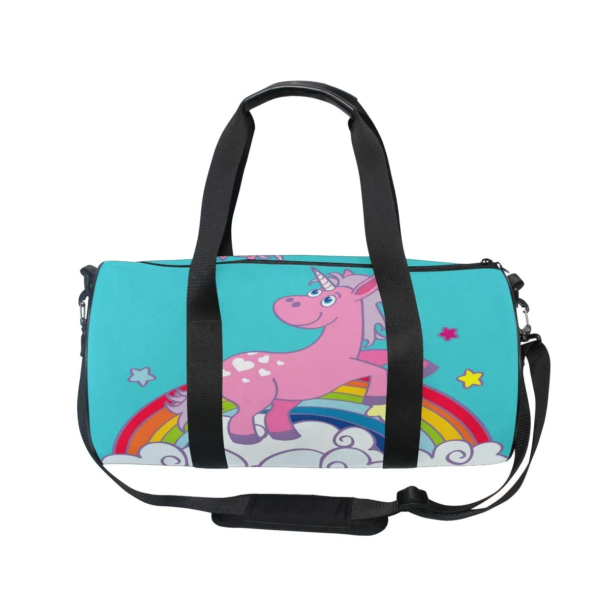 Unicorn On Rainbow Duffel Bag,Canvas Travel Bag for Gym Sports and Overnight