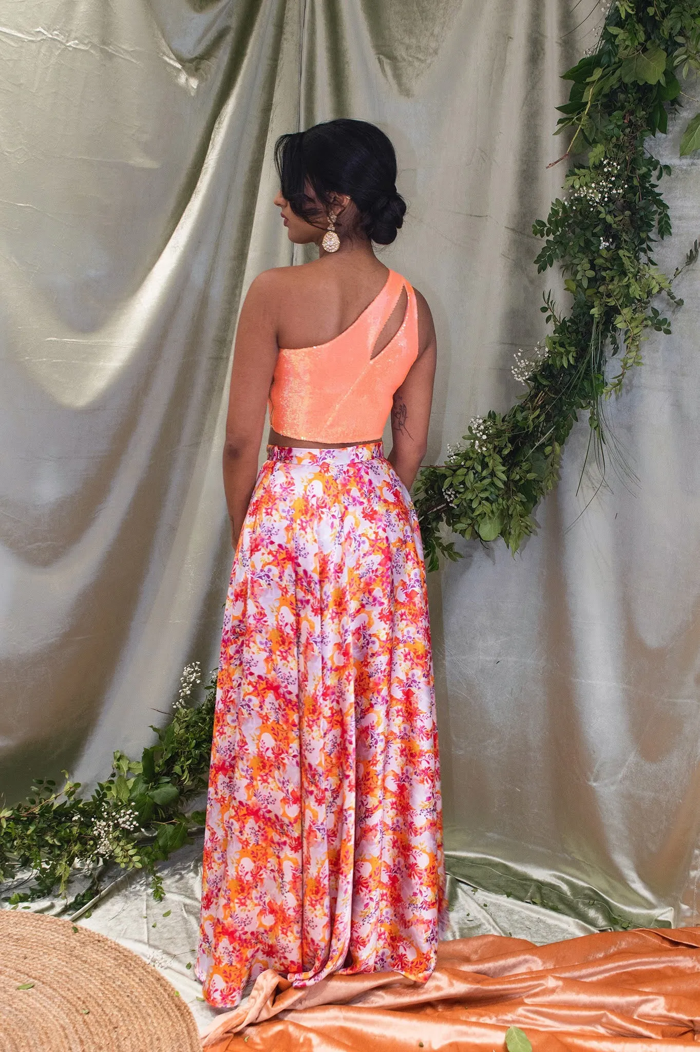 VARI Neon Sequin Lehenga Top