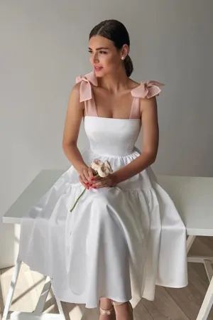 White satin short prom dress white homecoming dress APH0228