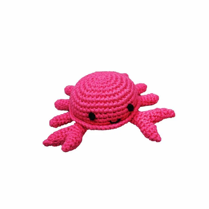 Zubels Crab Hand Crochet Rattle in Magenta